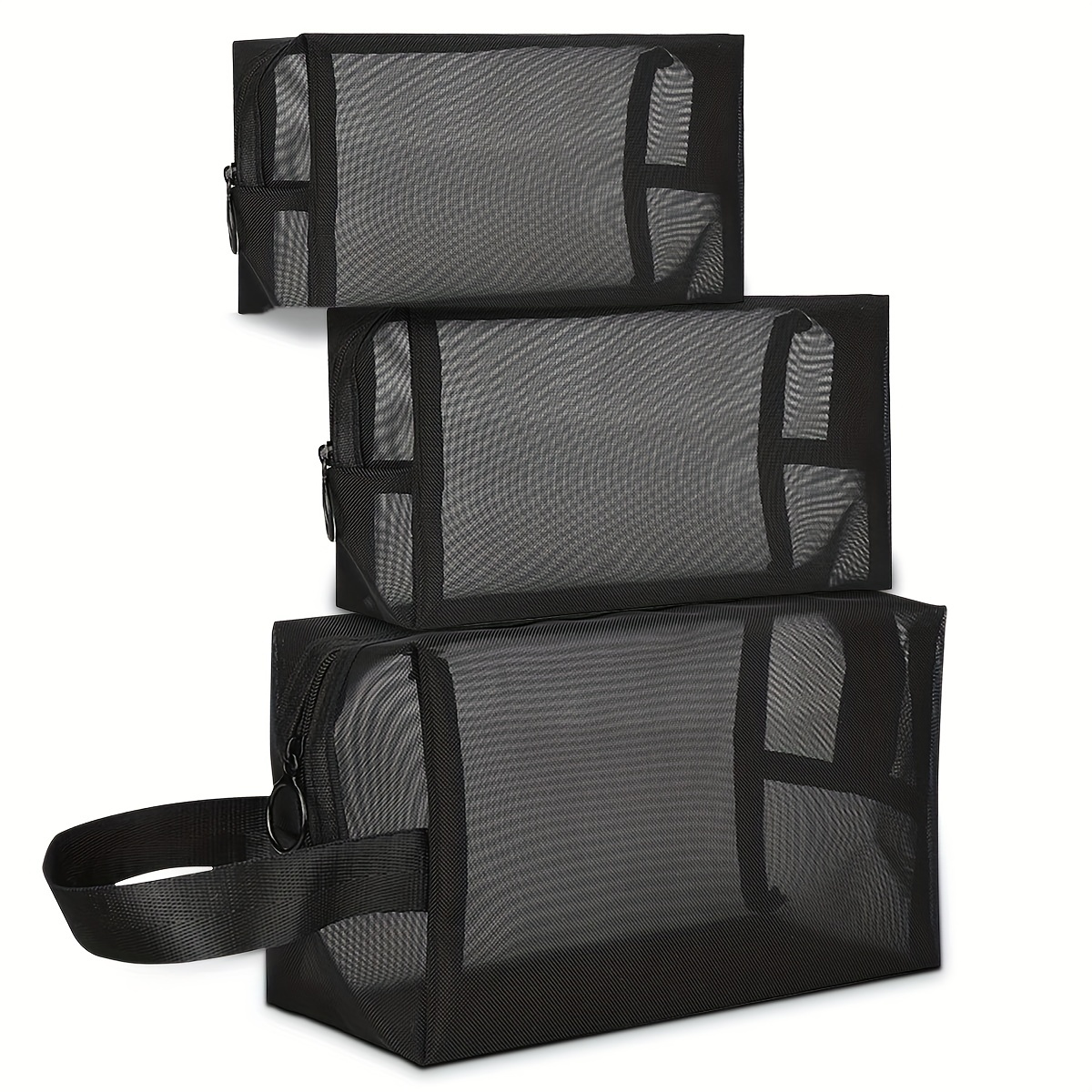Simple Black Mesh Cosmetic Bag, Lightweight Zipper Makeup Bag, Versatile  Storage Bag