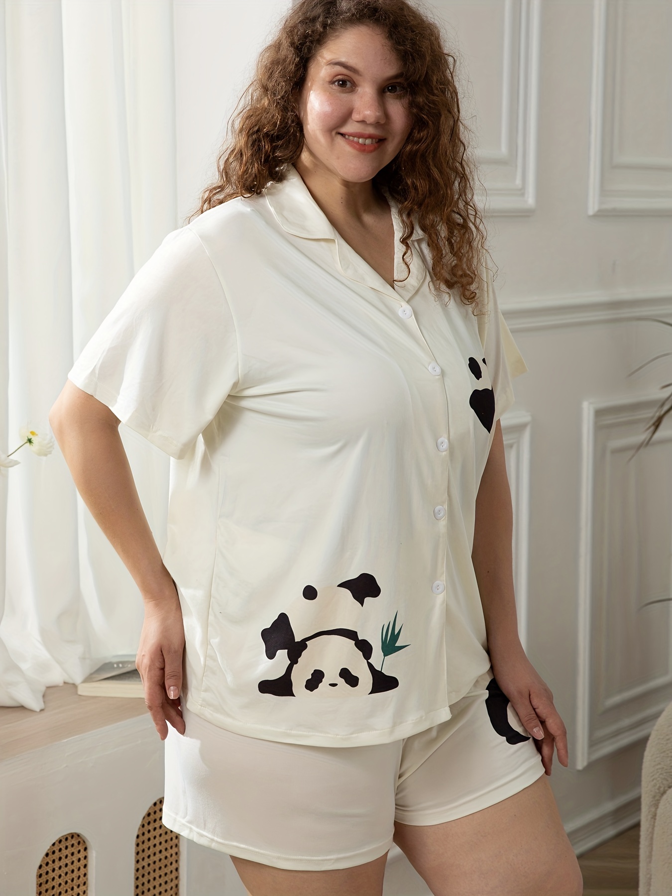 Plus Size Casual Pajama Set Women s Plus Cute Panda Print Temu United Kingdom