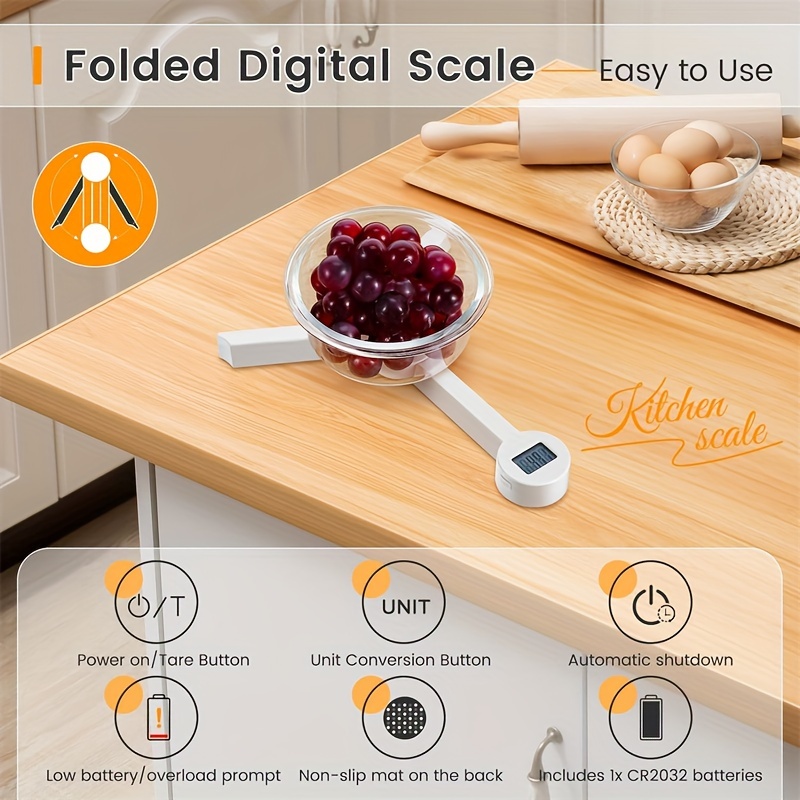 Compact Folding Digital Kitchen Scale Highly Accurate Foldable