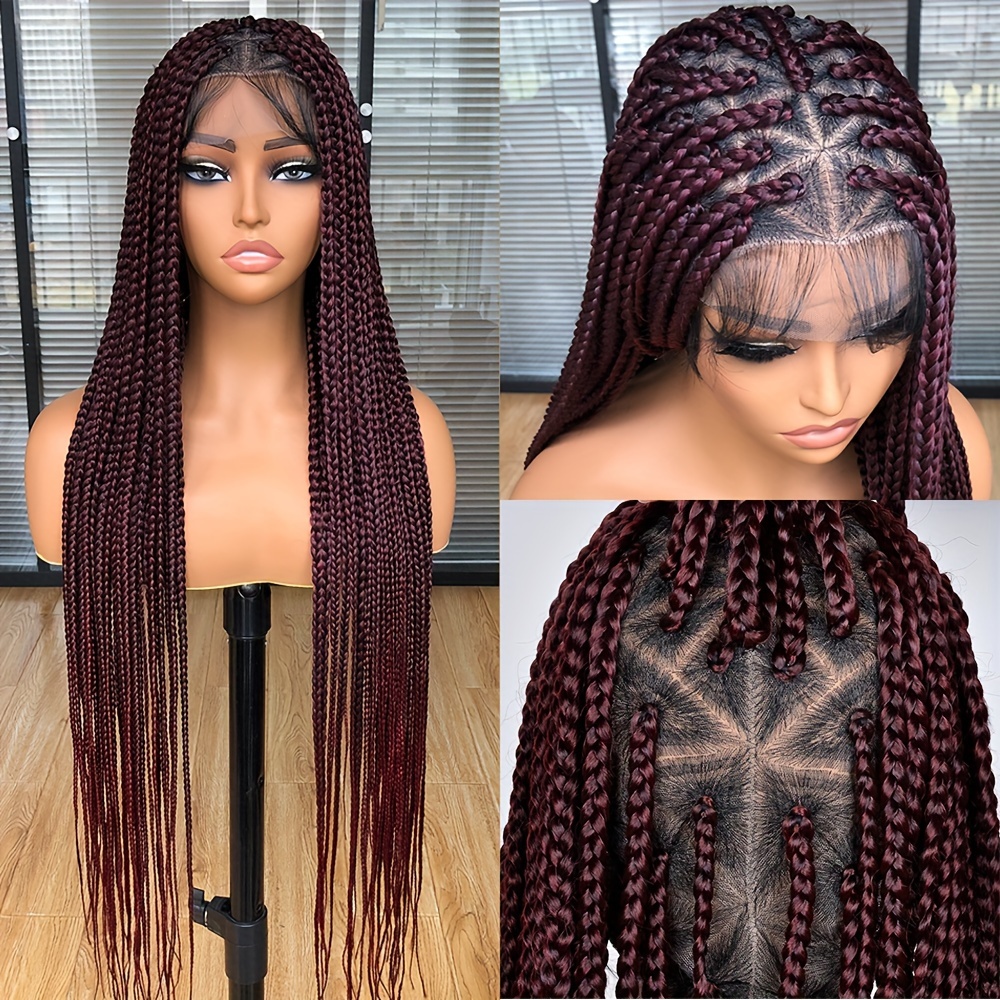 Full Double Lace Front Box Braided Wigs Women Ombre Red - Temu