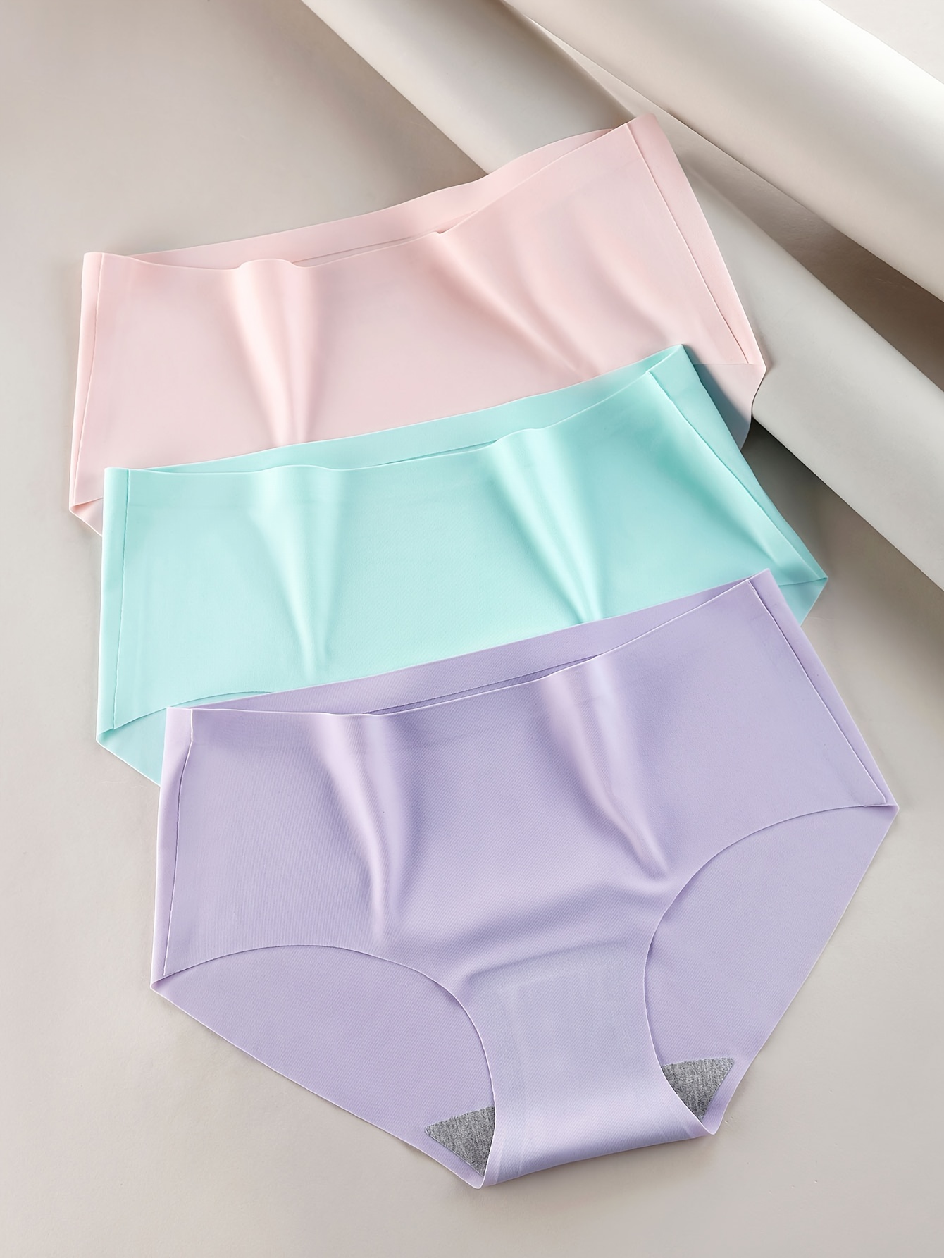 TrowBridge 3PCS/Set Solid Colors Women's Panties Breathable Seamless  Underwear Silk Satin Sexy Panty Thin Cozy