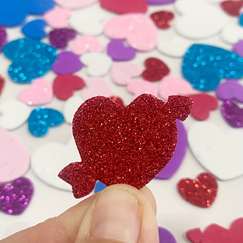 Tricolor Heart Glitter Foam Eva Stickers Self adhesive Diy - Temu