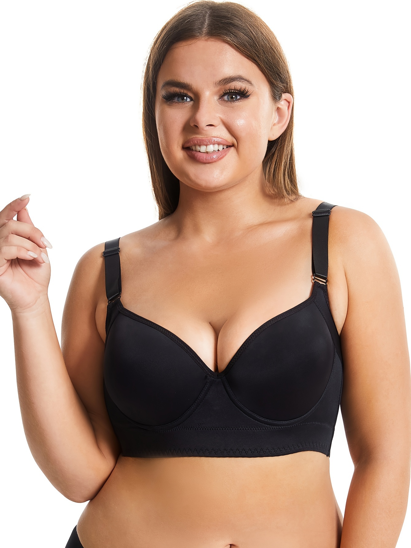 Women's Simple Bra, Plus Size Solid Lightly Padded Push Up Adjustable  Underwire Bra