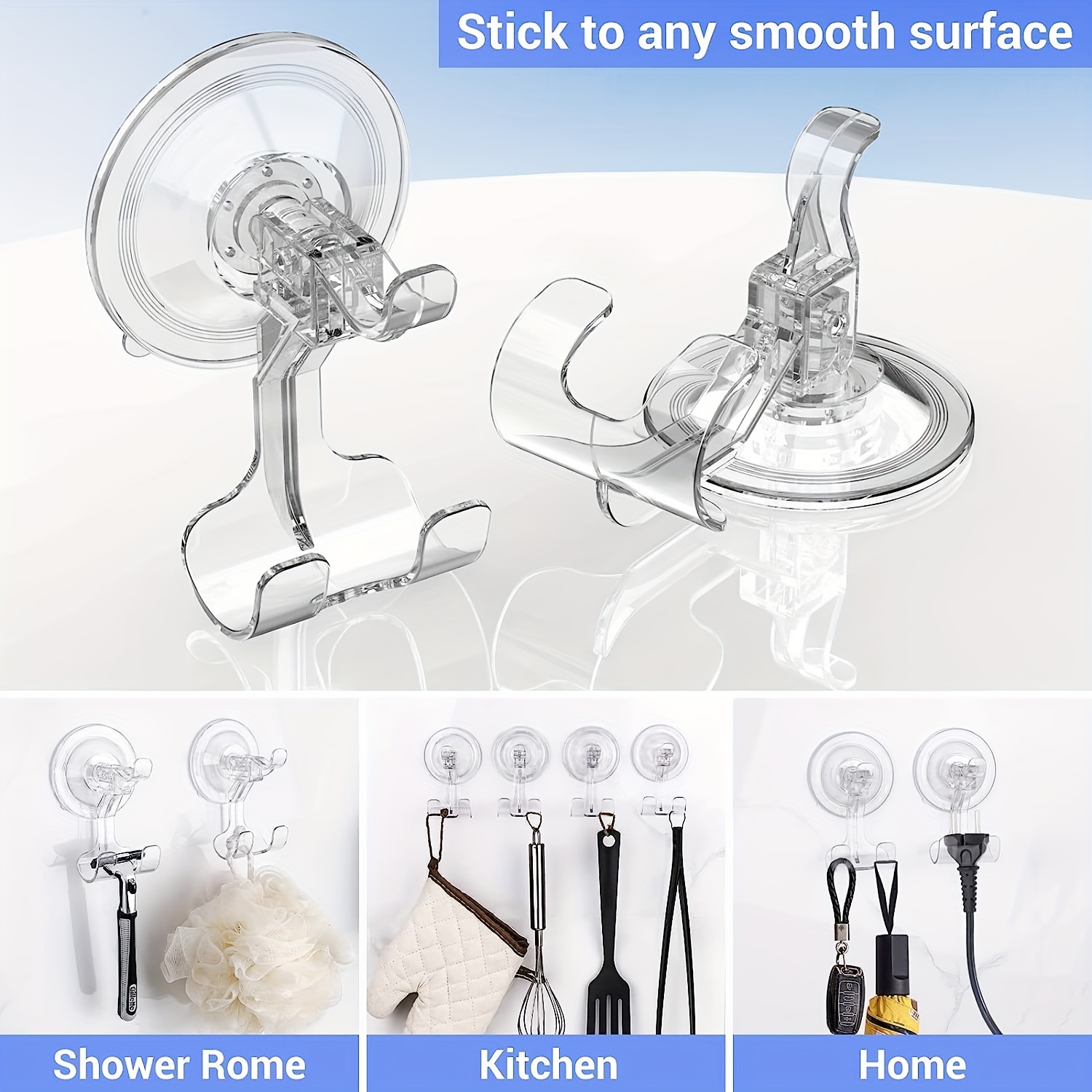 Suction Hooks Removable And Reusable Razor Hook For Shower Waterproof  Powerful Vacuum Suction Cup Hook Holder For Towel Bathrobe Loofah Hooks For  Bathroom & Kitchen - Temu Belgium