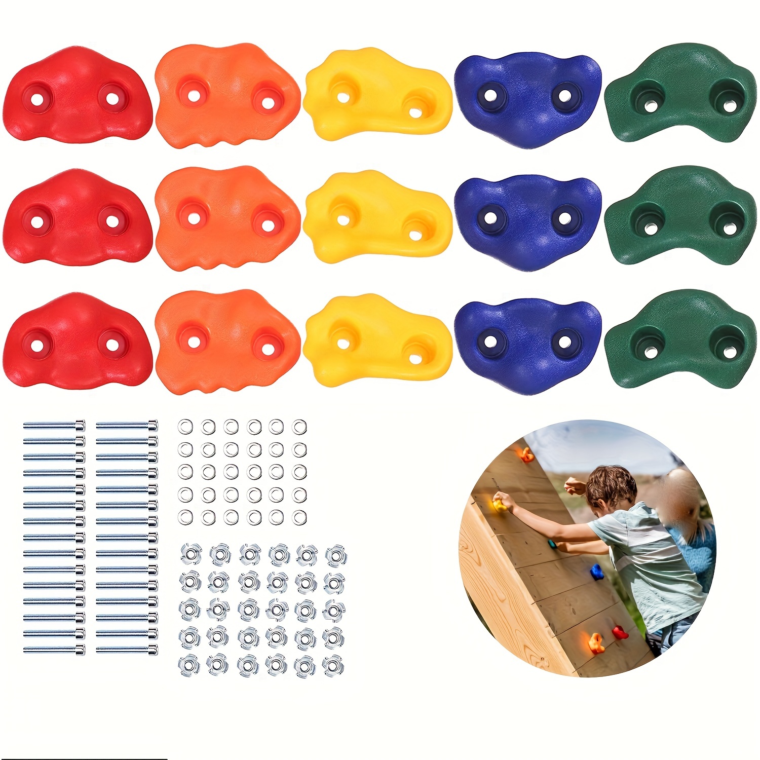 

15pcs/set Rock Climbing Holds, Indoor And Outdoor Playground Rock Wall Climbing Accessories With Mounting Hardware
