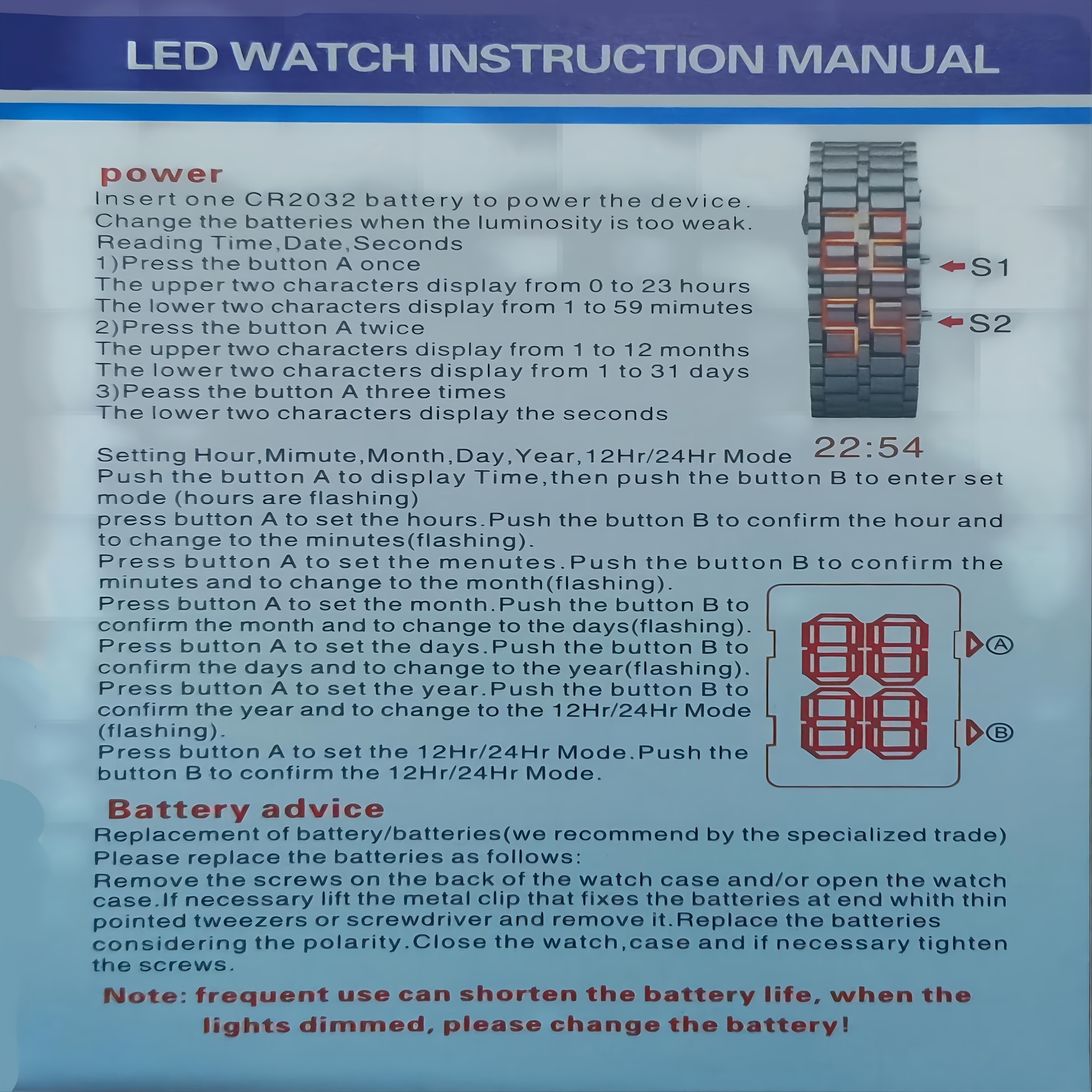 Led watch instructions manual hot sale