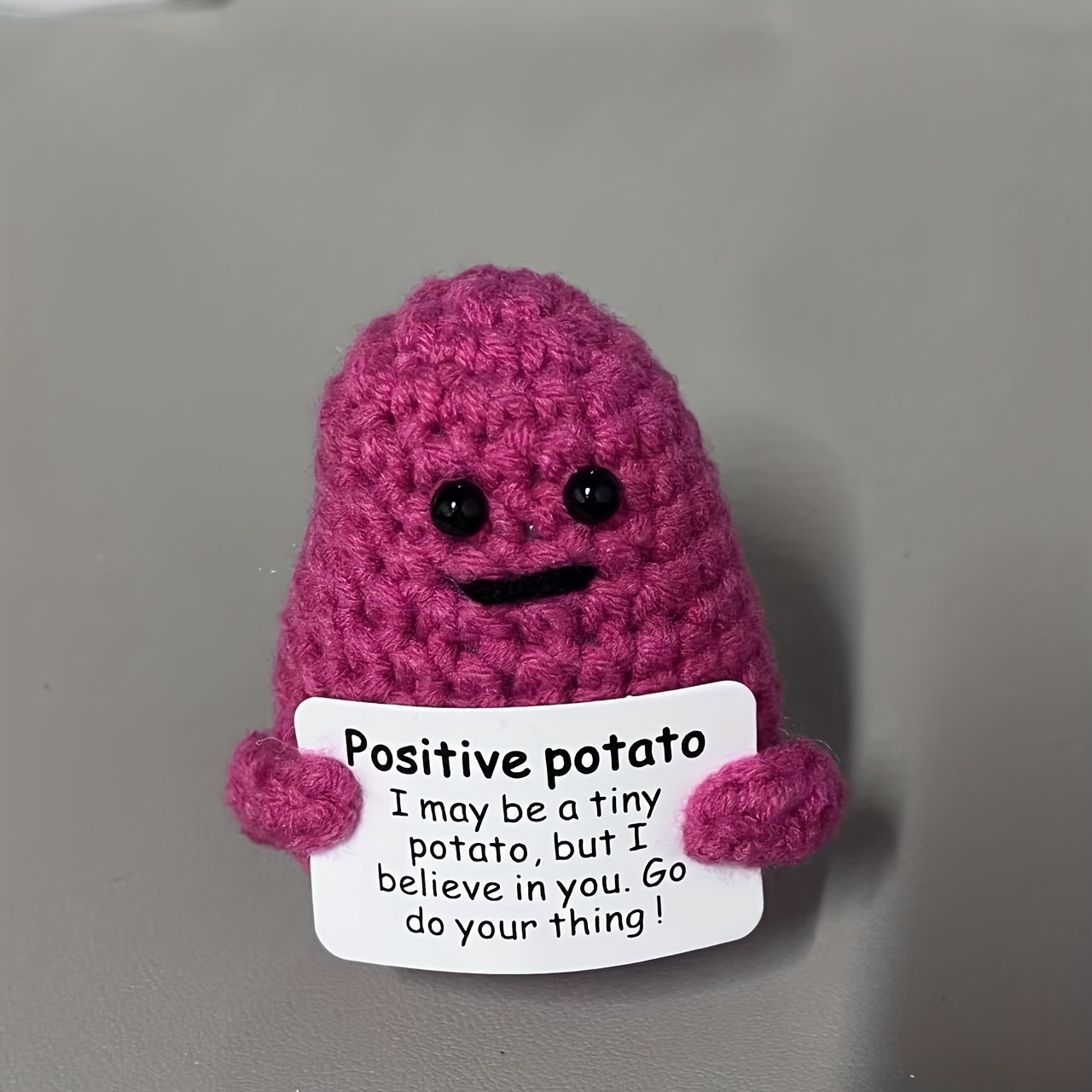 1Pcs Funny Positive Potato,Cute Wool Knitting Doll with Positive  Card,Positivity Affirmation Cards,Funny Knitted Potato Doll Xmas New Year  Gift Decoration 