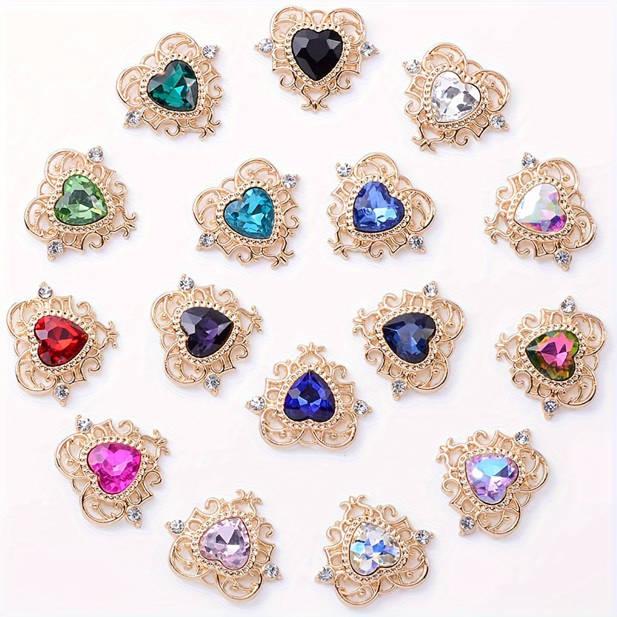 

10pcs Mixed Color Retro Hollow Alloy Heart Shape Pendant Inlaid Rhinestone Baroque Style Pendant 22*26mm Alloy Charms For Diy Bracelet Necklace Earrings Bow Hair Accessories