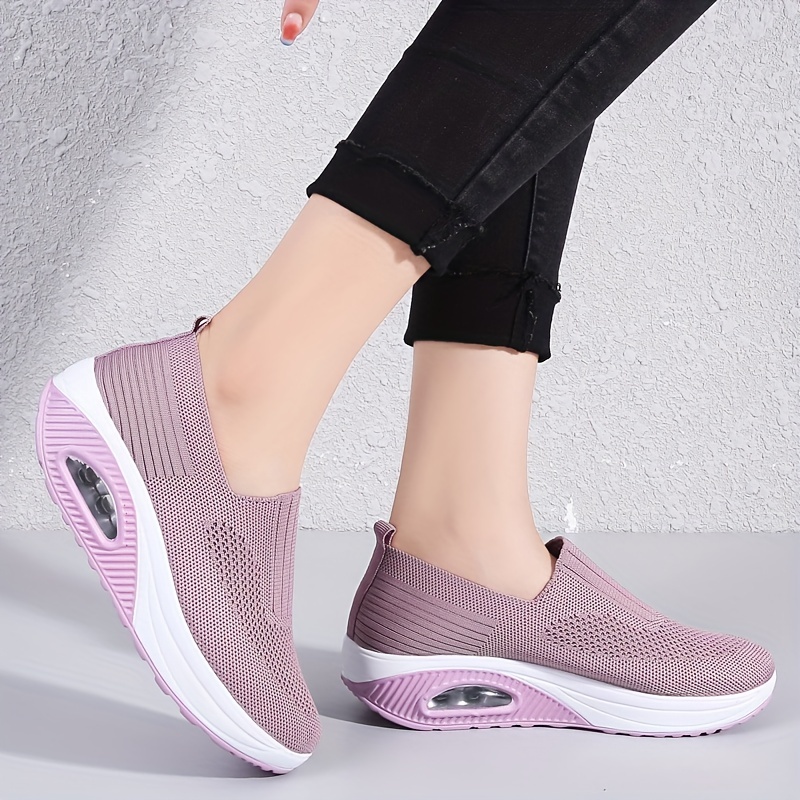 breathable comfortable women s knitted platform slip walking