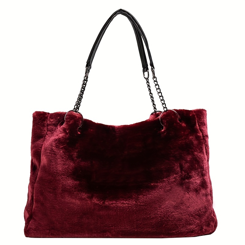 Plush Large Capacity Shoulder Bag Women's Casual Solid Ins Trendy Tote Bag