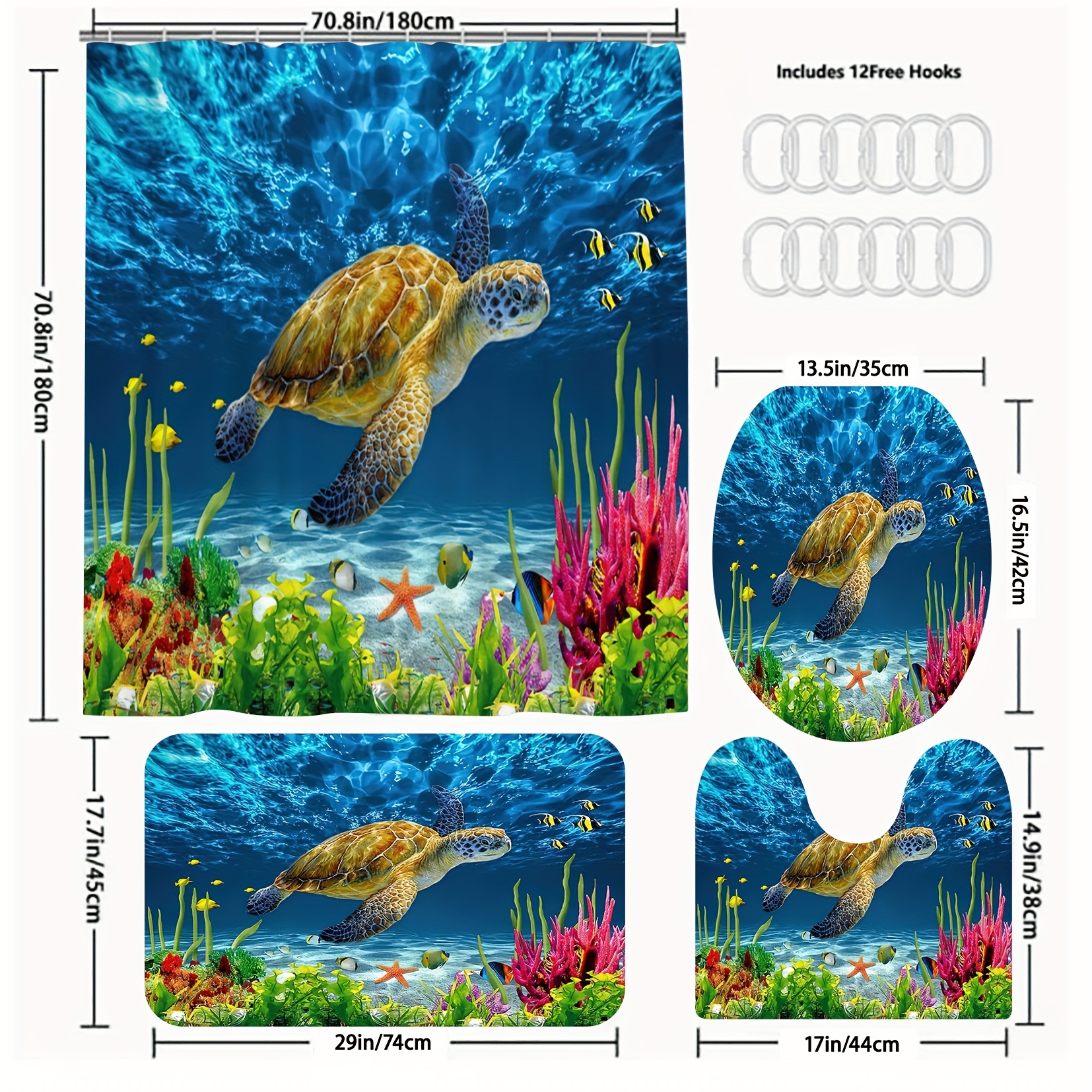 Shower Curtain Sea Turtle Series Bathroom Waterproof - Temu