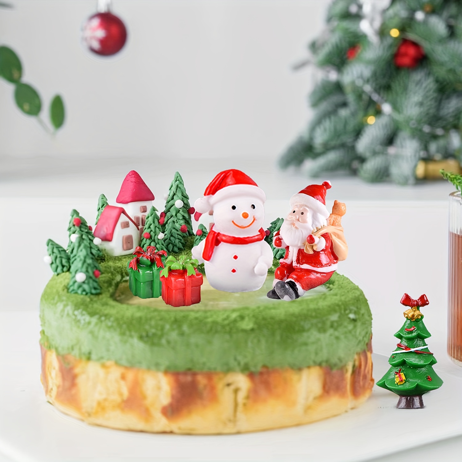 5個 クリスマスケーキトッパー メリークリスマスケーキデコレーション クリスマスツリー付き ミニサンタそりトナカイ ミニトレイン  クリスマステーマの誕生日パーティー用