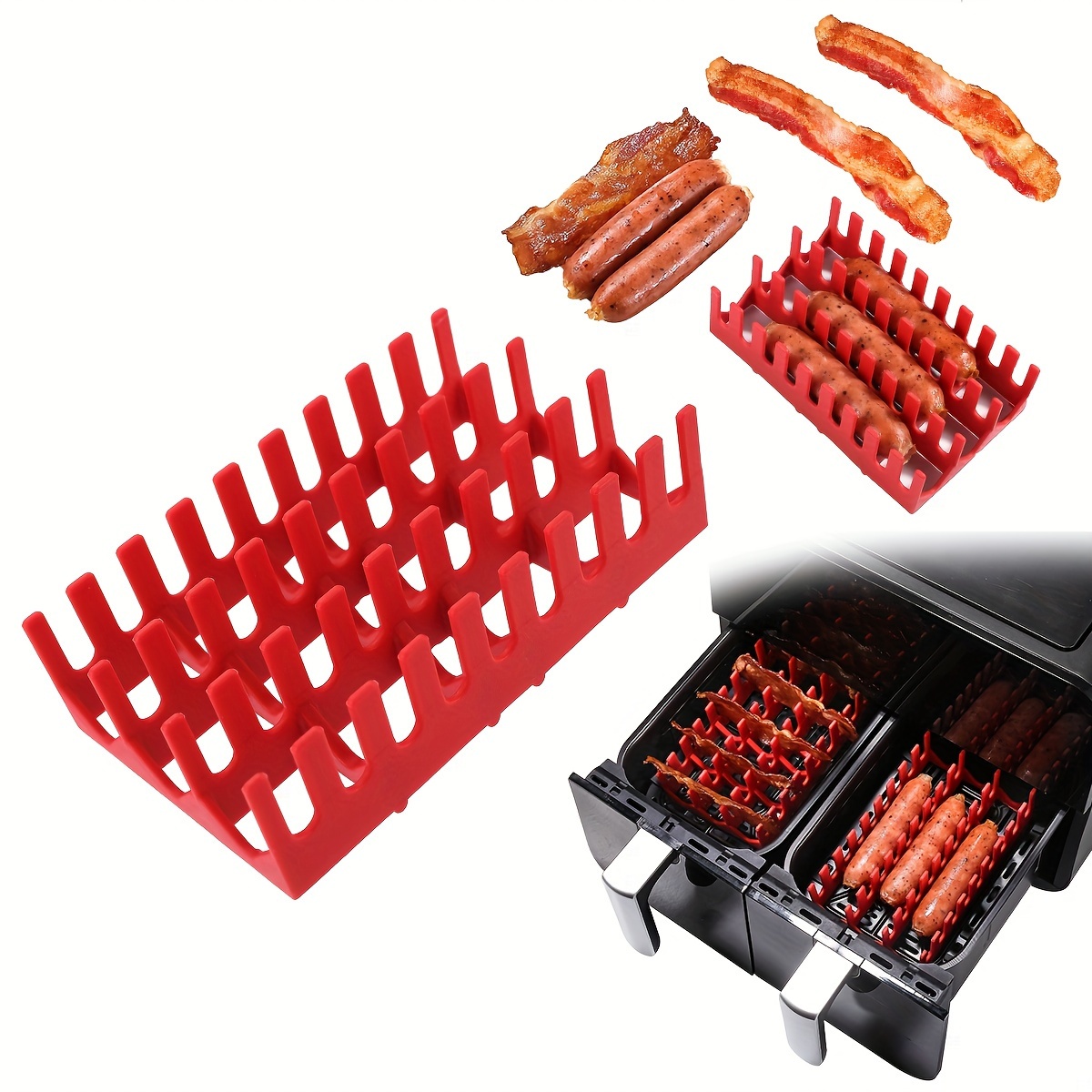 Air Fryer Bacon Rack,, Rectangular Silicone Bacon Cooker For Meat