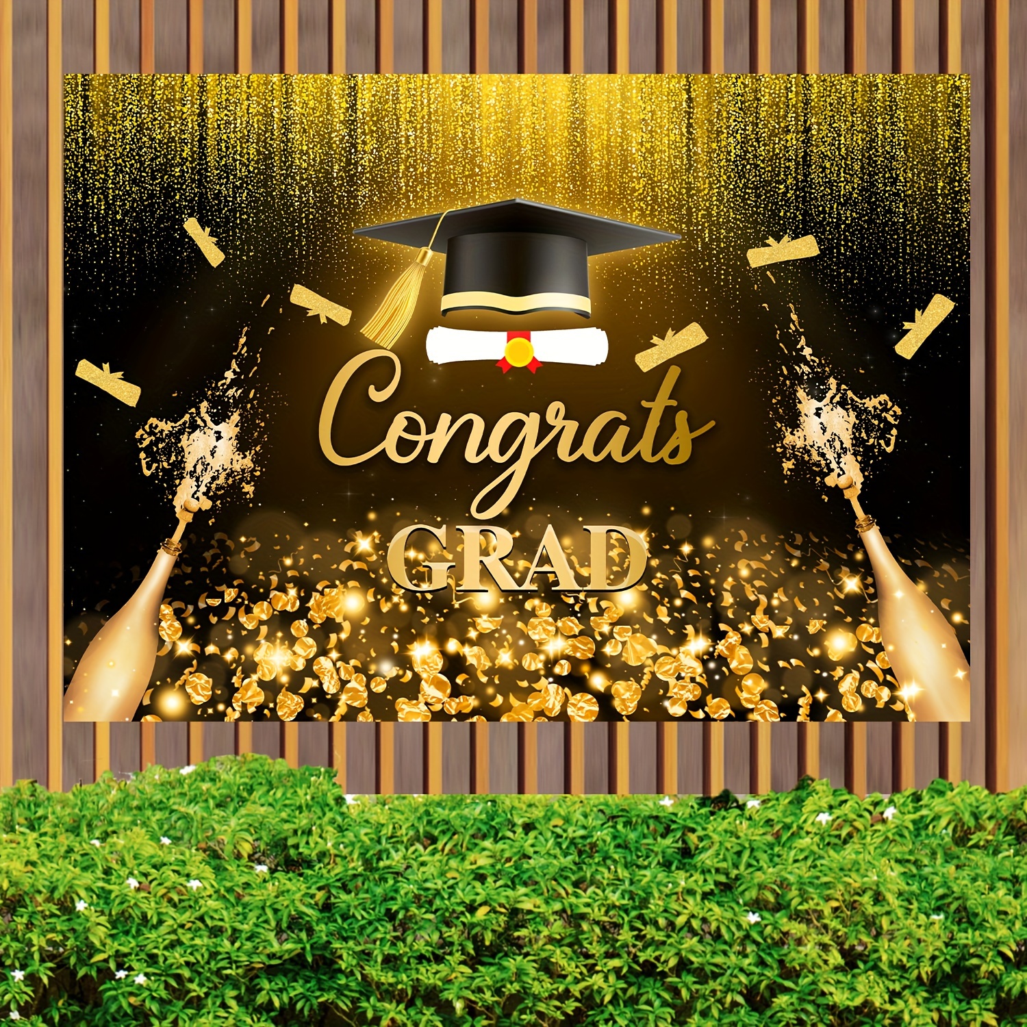 Graduation Backdrop Black And Golden Graduation Party - Temu