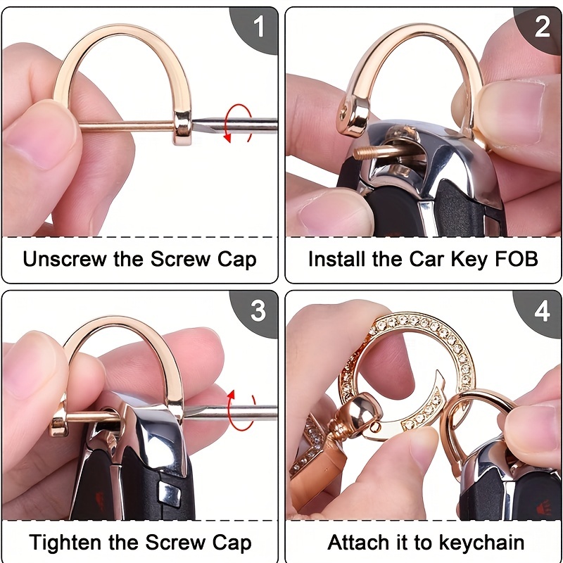 Fashion Metal Leather Car Key Chain Pendant Split Ring Keychain Rhinestone  Luxury Keyring For Woman Girly Strap Auto Accessories