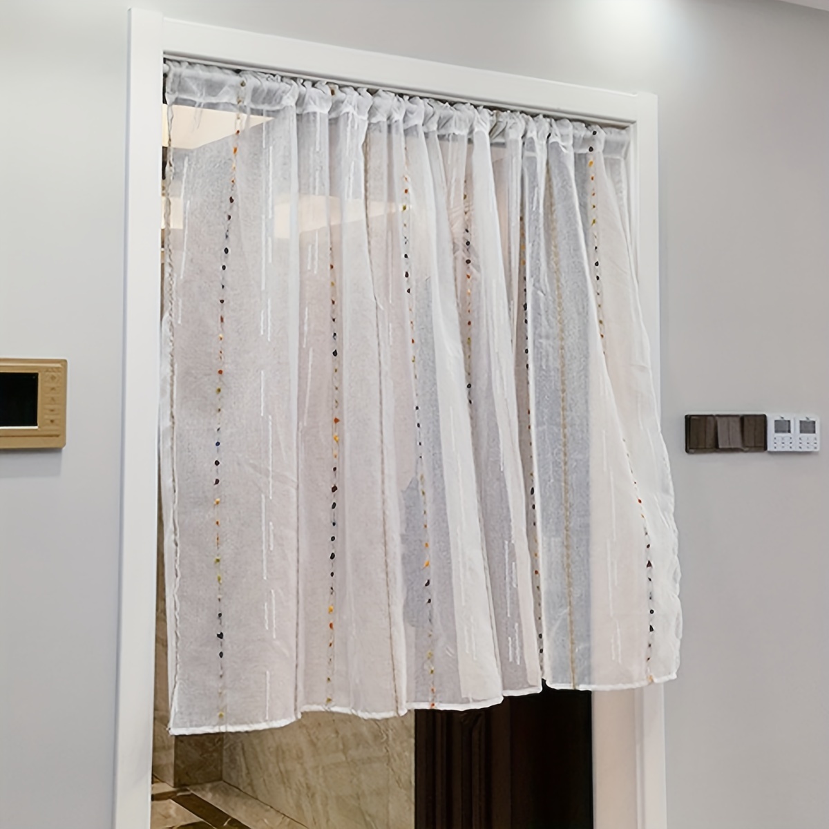 1pc Fresh And Rod Pocket Curtain Vertical Striped Small Window Curtain