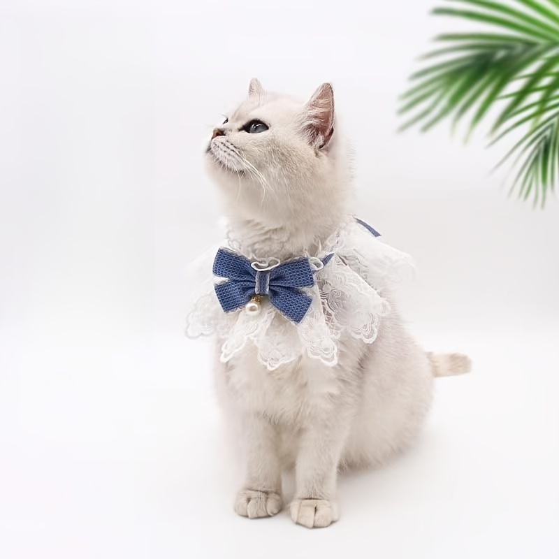 Pet Collar Lace Bowknot Saliva Towel Plaid Style Neck Bib For Cats
