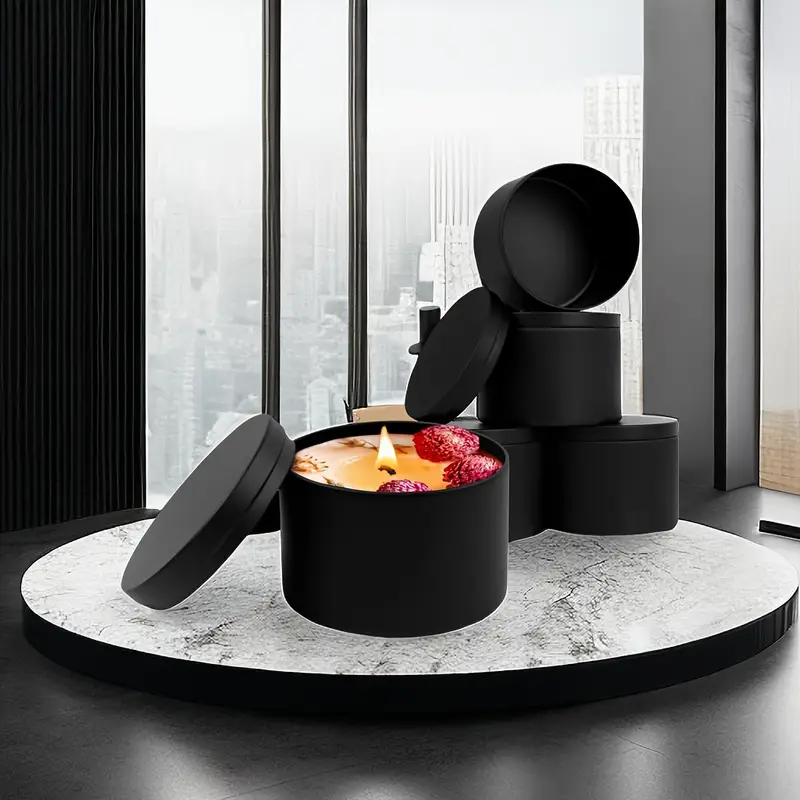Black Candle Tins With Lids Round Metal Kit For Loose - Temu