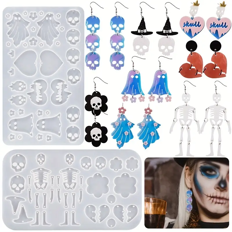Halloween Earrings Resin Molds With Hole Skull Ghost - Temu
