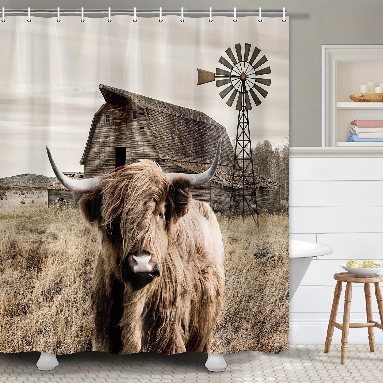 1 Cortina Ducha Divertida Vaca Tierras Altas Bull Farmhouse - Temu