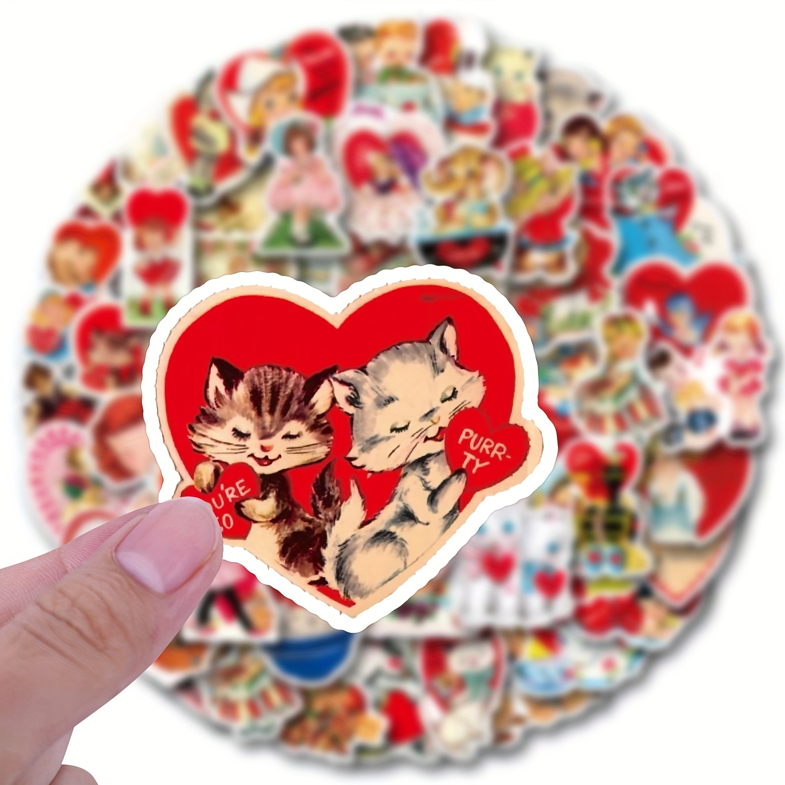 50 PCS Valentine Stickers, Vinyl Waterproof Stickers, Heart Stickers  Valentines Day Stickers for Adults Teens Kids Valentines Treats Cards Craft