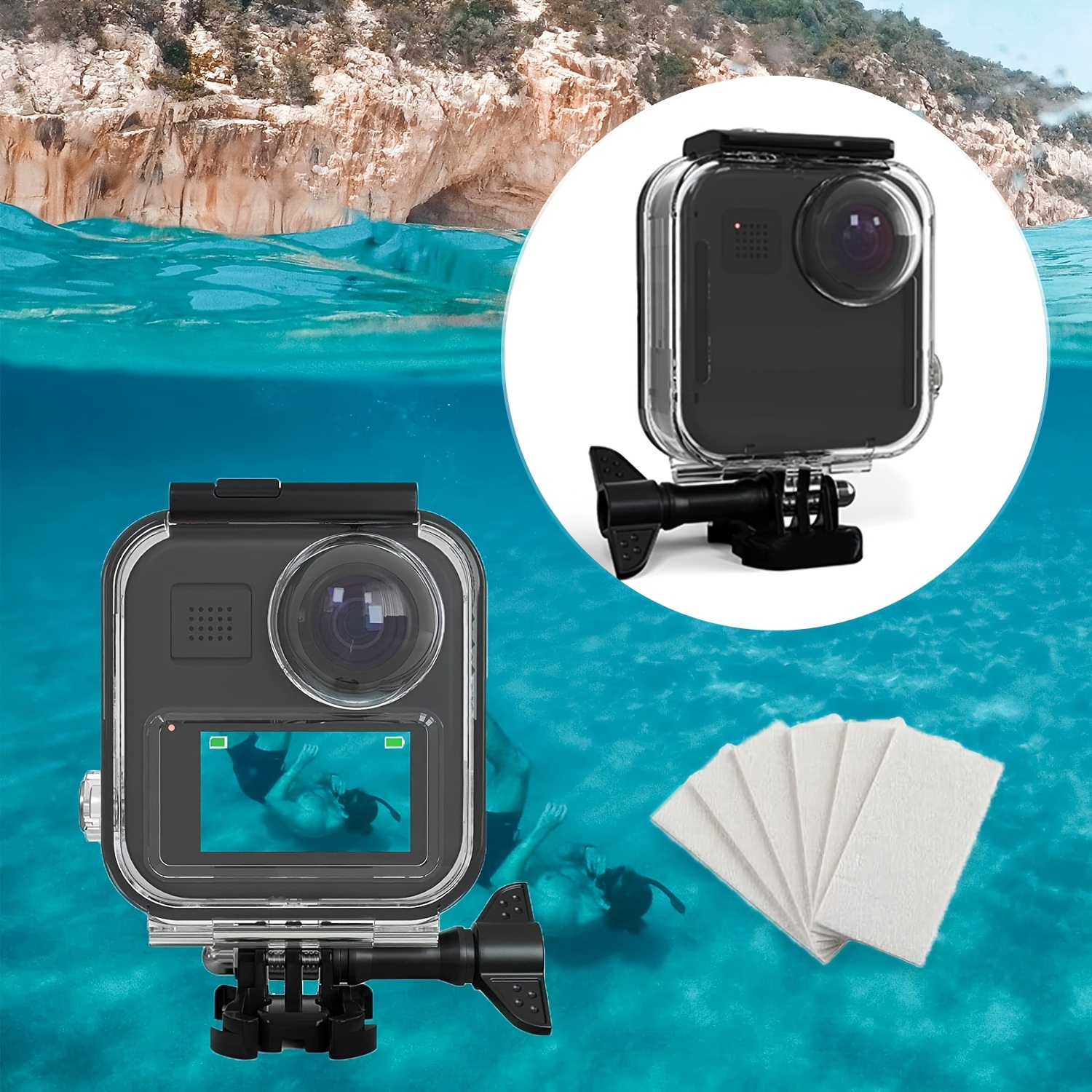 Étui étanche pour Gopro Hero 9 Accessoires, Dawht Plongée sous-marine 50m /  164ft Coque de boîtier de protection pour Go Pro Hero9 Action Camera avec  support A