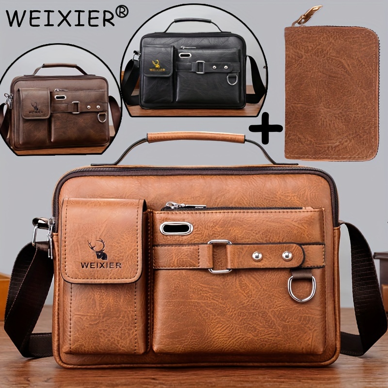Weixier Cross Body Bag, Men's Shoulder Bag Vintage Leather Vertical Hand  Business Men's Casual Leather Bag Satchel Bag For Men Gift For Father  /anniversary - Temu