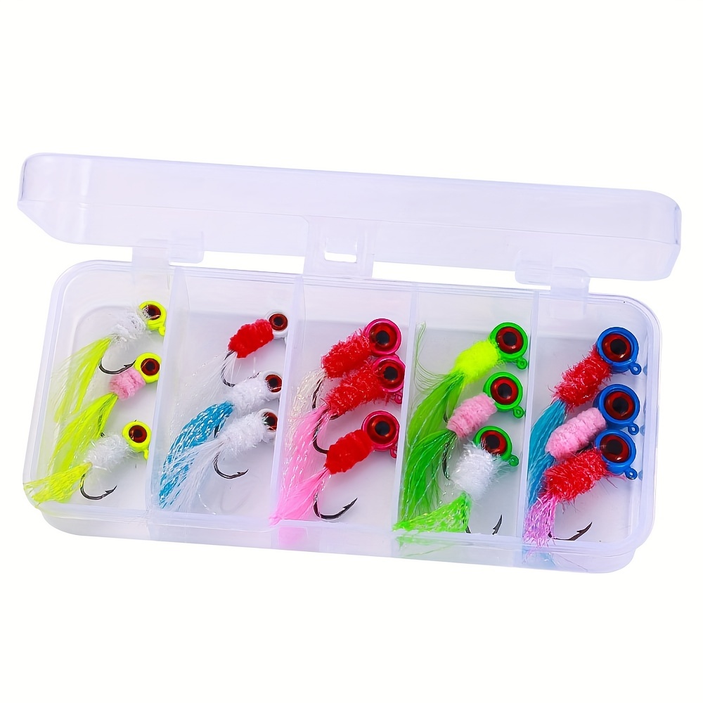 15pcs Feather Metal Jig Head Hook Fishing Kit - Perfect For Crappie,  Walleye, Panfish, Bluegill & More (0.8g-3.6g)