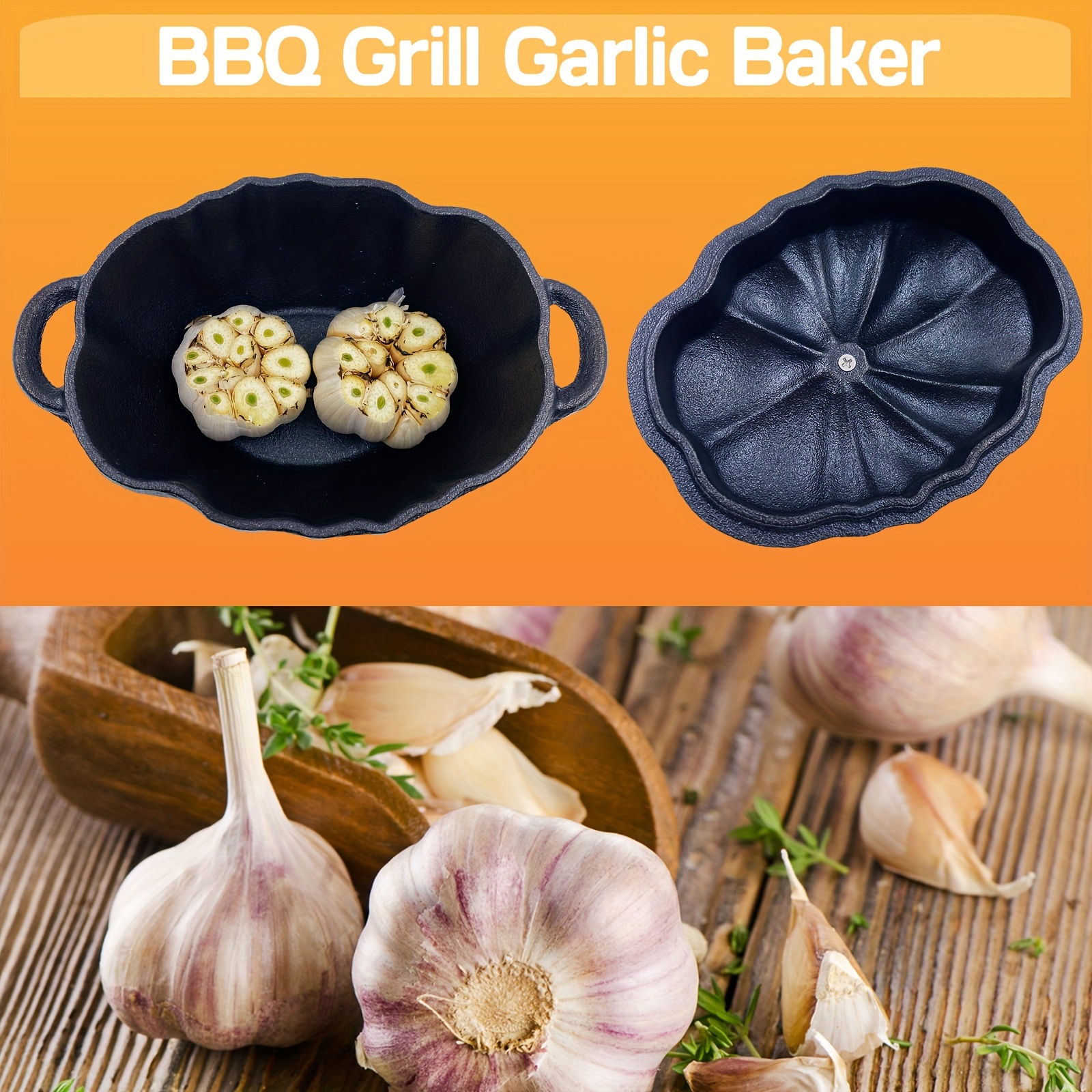 1pc Garlic Roaster, Pre-Seasoned Cast Iron Garlic Roaster, Oven Baker And  Garlic Presses Set For Kitchen, Pumpkin Soup Pot Casserole, BBQ Grill Garlic