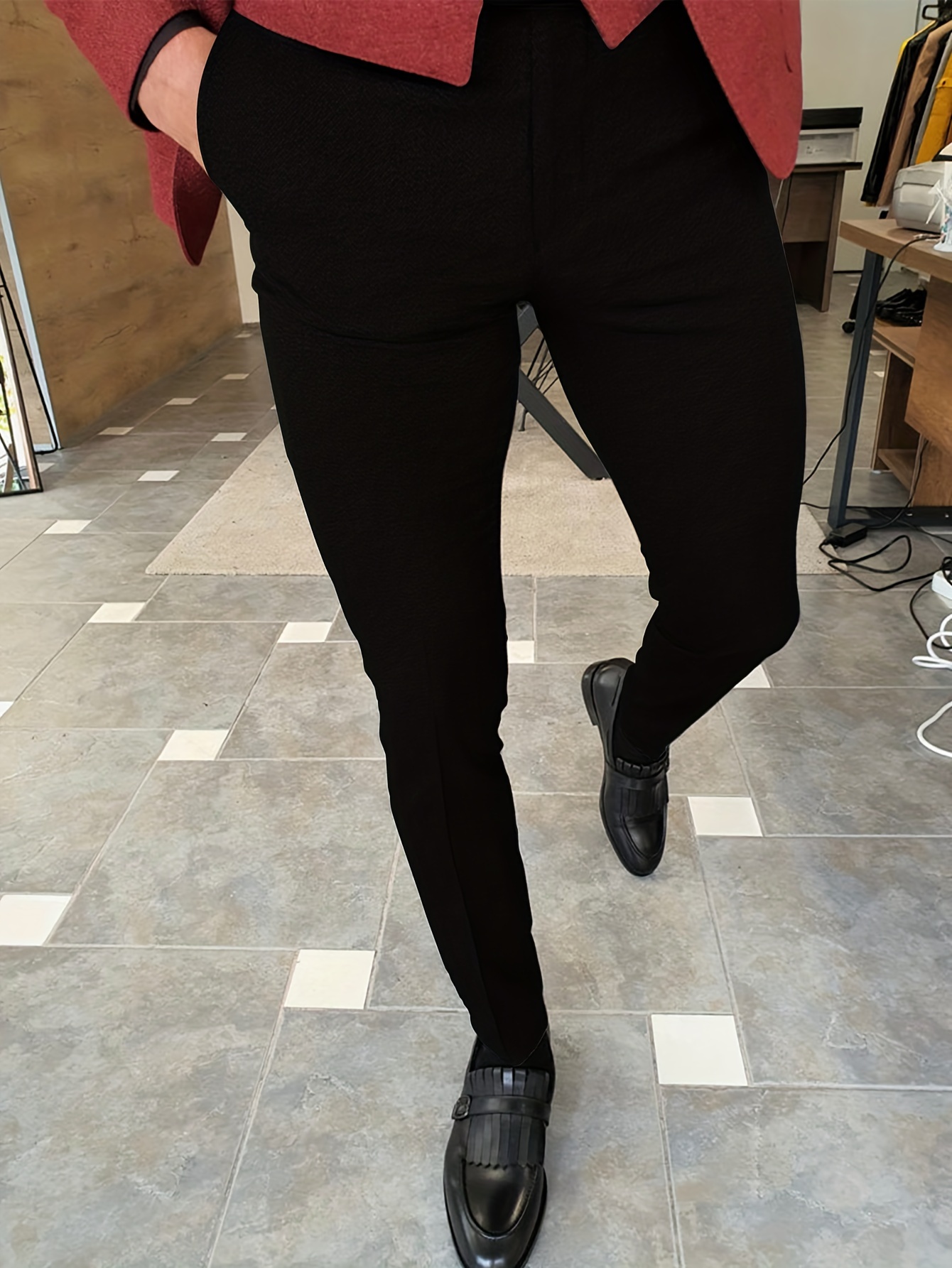 Black Suit Pants Men High Quality Business Casual ankle-length