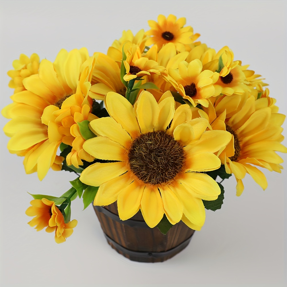 1pc Artificial Potted Sunflower, Artificial Sunflower Bouquets In Handmade  Rattan Vase For Home Office Table Kitchen Desktop Dinning Room Decoration