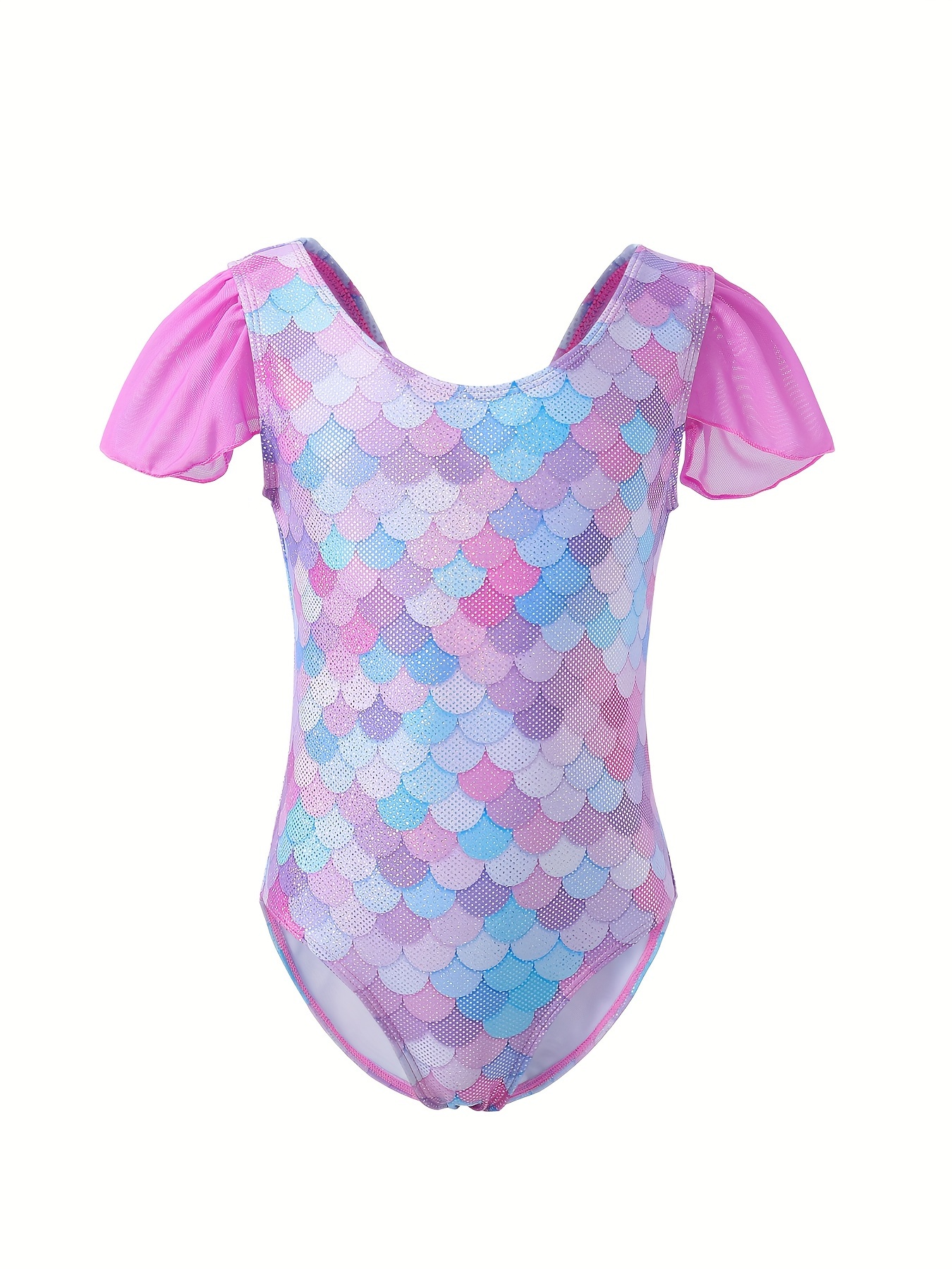 Fish Scale Print Gymnastics Leotard with Flutter Trim