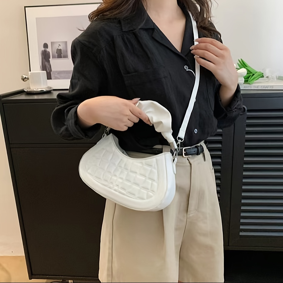 Fashionable And Elegant Solid Color Pleated Embossed Pu Leather Women's  Shoulder Bag