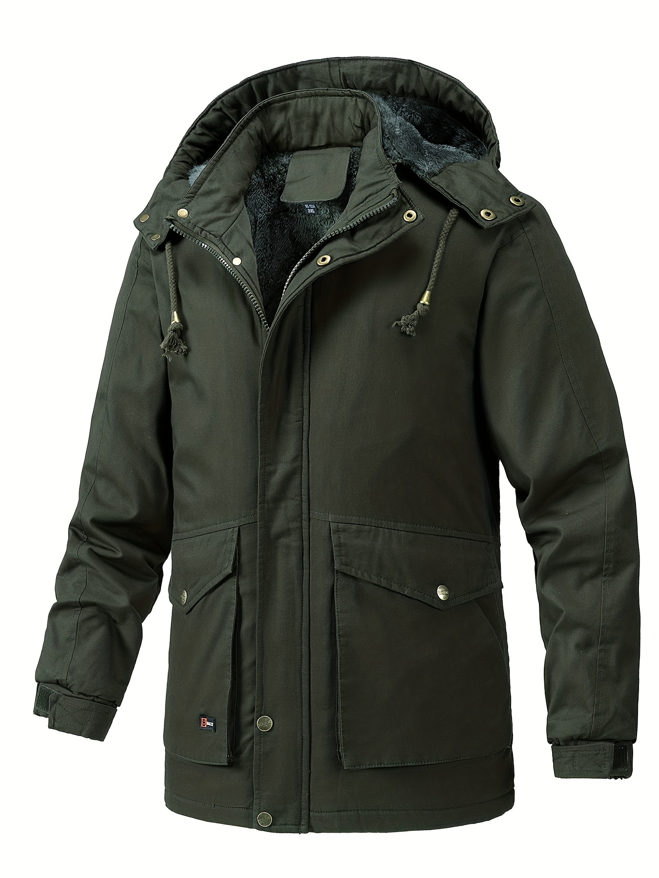 Chaqueta para hombre, ropa de trabajo de algodón de felpa, abrigo de carga  militar, abrigo de invierno con forro polar cálido con múltiples bolsillos