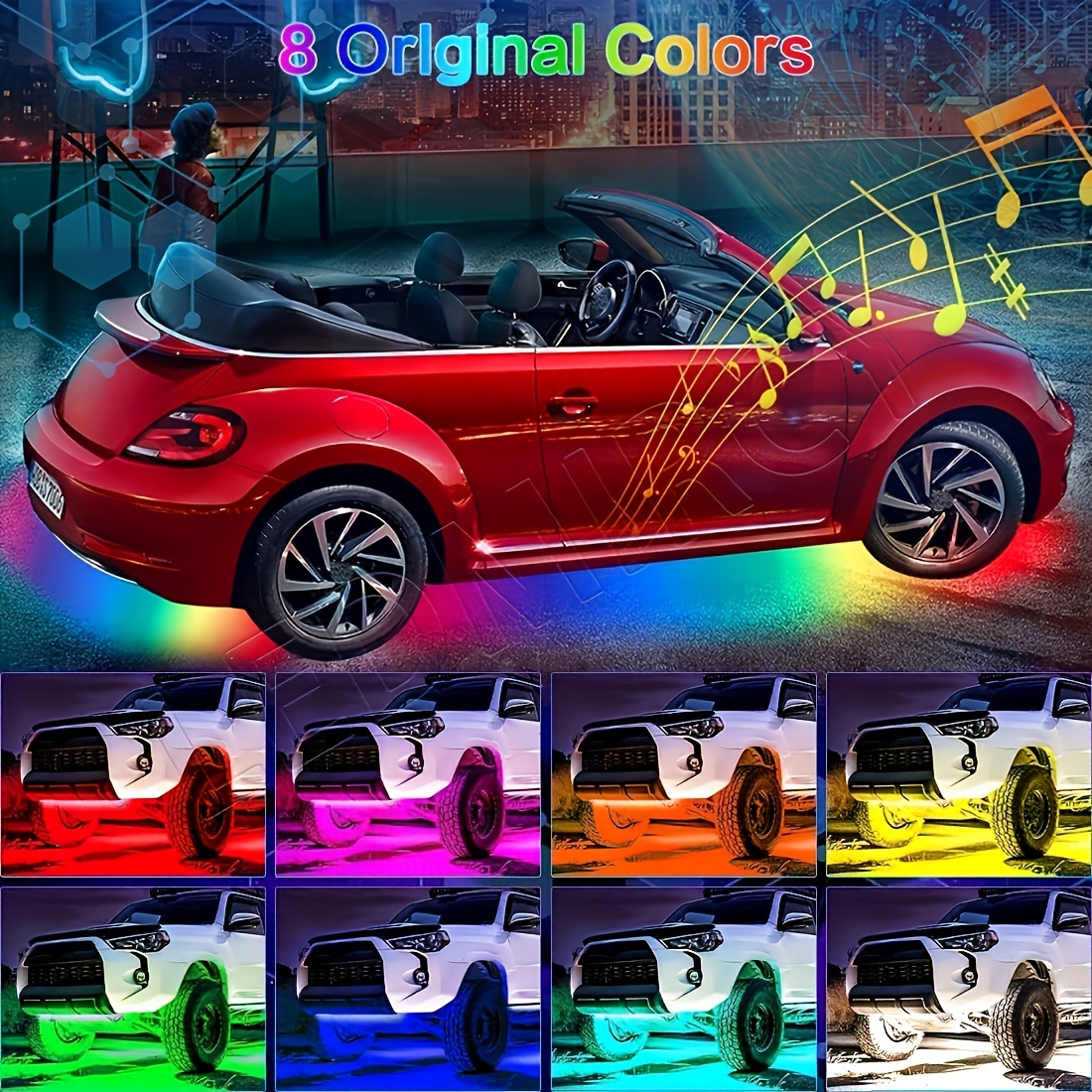 12V RGB Led Neon Avec Multi-couleur Atmosphérique Accent Avec Kit  D'éclairage De Corps Léger Kit D'éclairage De Châssis De Voiture 8 Couleurs  Avec Rythme Musical - Temu Belgium