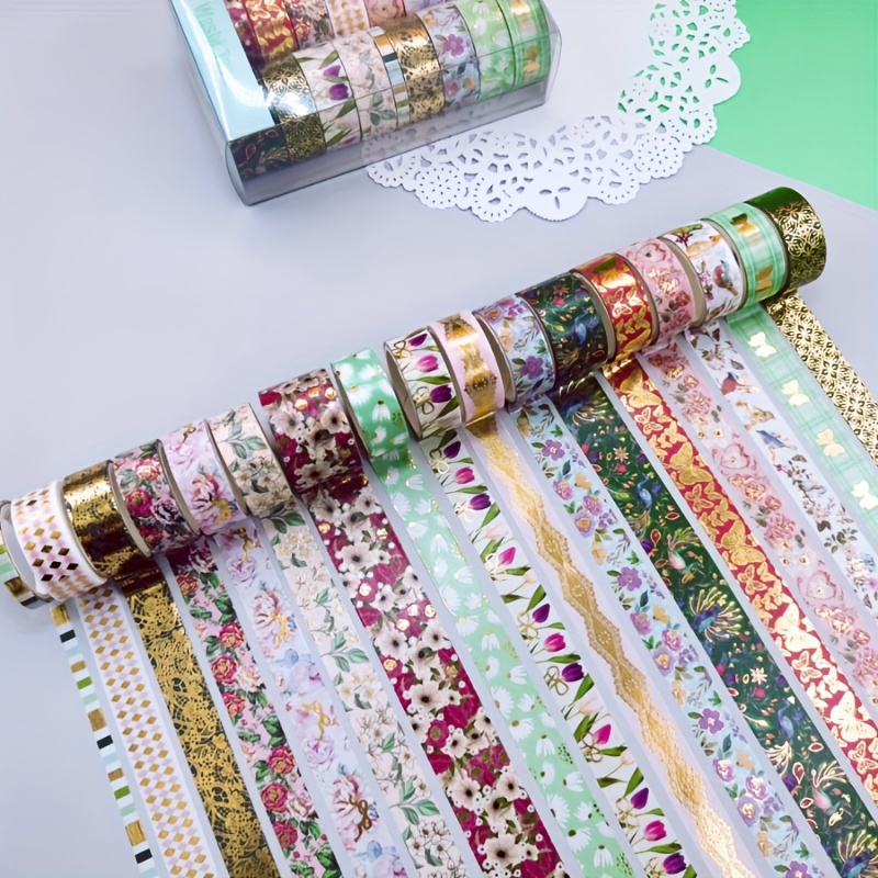 Gold/ Washi Tape - 6 Rolls Japanese Washi Tape, Wide Pretty Flowers Washi  Masking Tape, Perfect for Journal, Book, Planner 