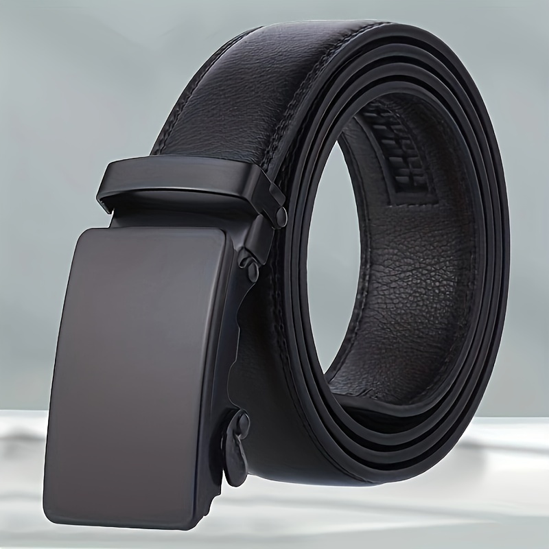 

1pc Men's Black Automatic Slider Business Casual Pu Leather Belt, Ideal Choice For Gifts
