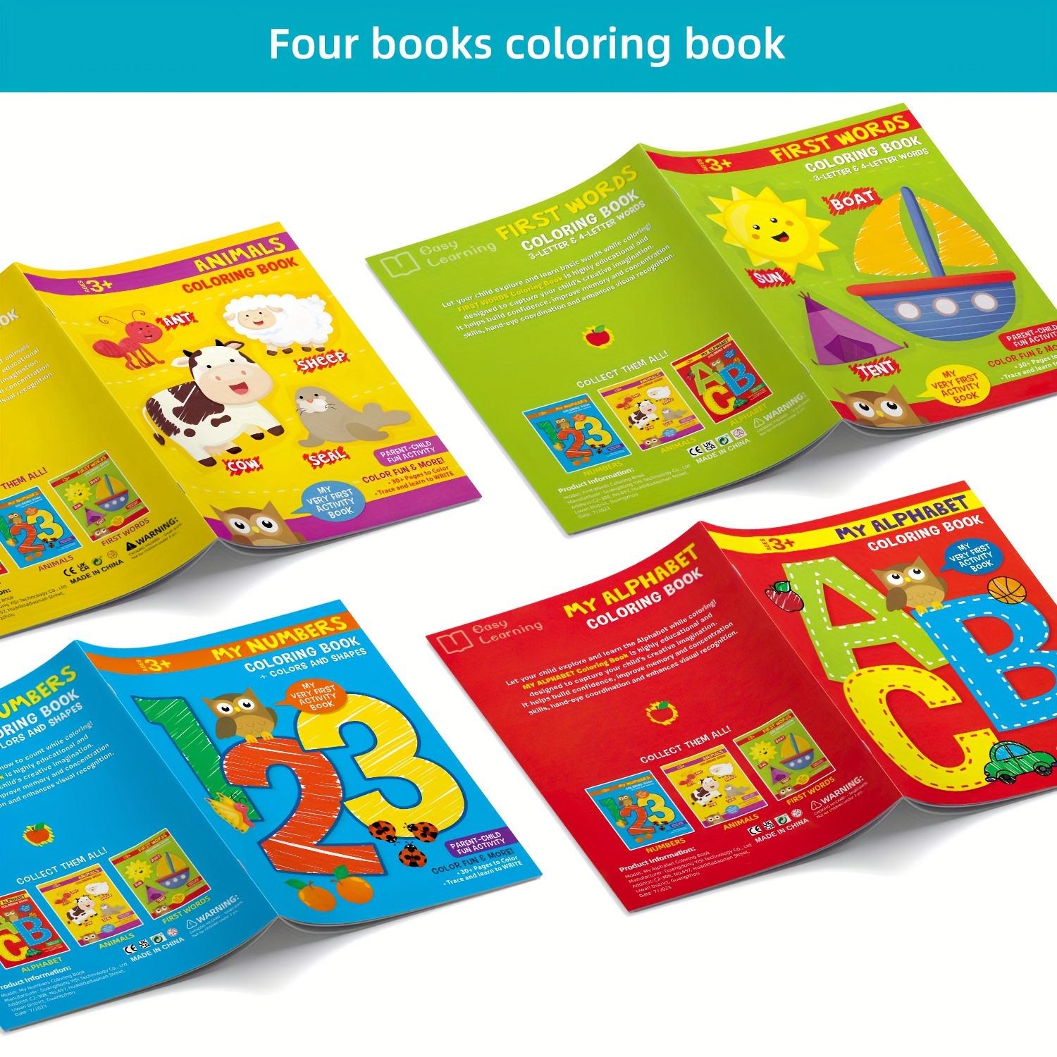 4 Libri Da Colorare Per Leducazione Dei Bambini, La Prima Educazione, Libri  Illustrati Da Colorare, Libri Illustrativi Per Dipingere, Libri Da Colorare  Per La Prima Parola, Animali, Numeri E Lettere Per Facilitare