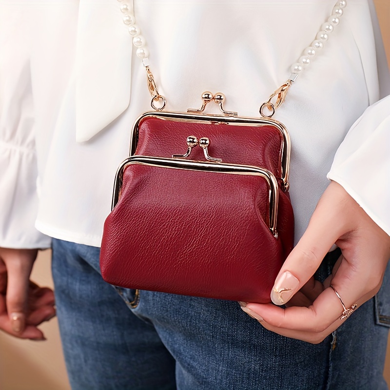 Red Vegan Leather Kiss Lock Handbag and Wallet Crossbody 