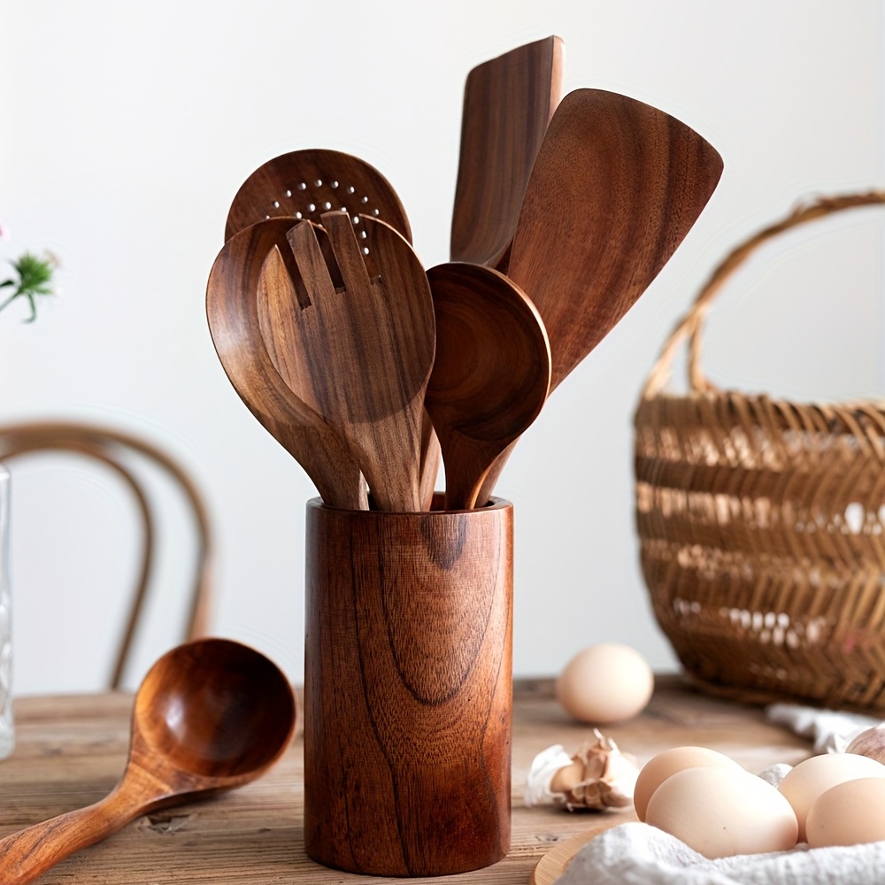 6 Pezzi/set, Set Di Utensili In Legno, Cucchiai Di Legno Per Set Da Cucina,  Utensili In Legno Per Cucinare, Set Di Utensili Da Cucina Di Sicurezza, Se