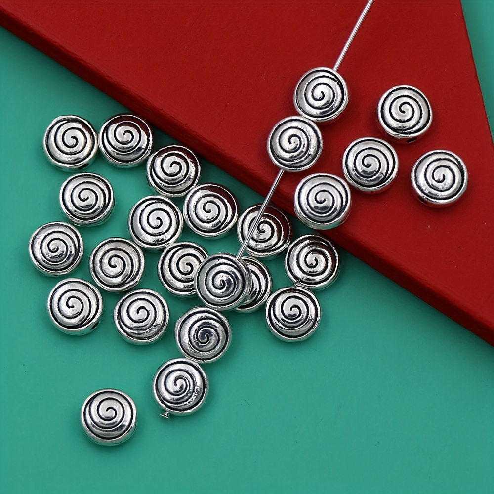 

27pcs Antique Silvery Flat Round Spiral Spacer Beads 8*8mm Alloy Rondelle Disc Charm Beads Hole: 1.5mm For Bracelets Necklace Keychain Earrings Jewelry Making Diy For Women And Men