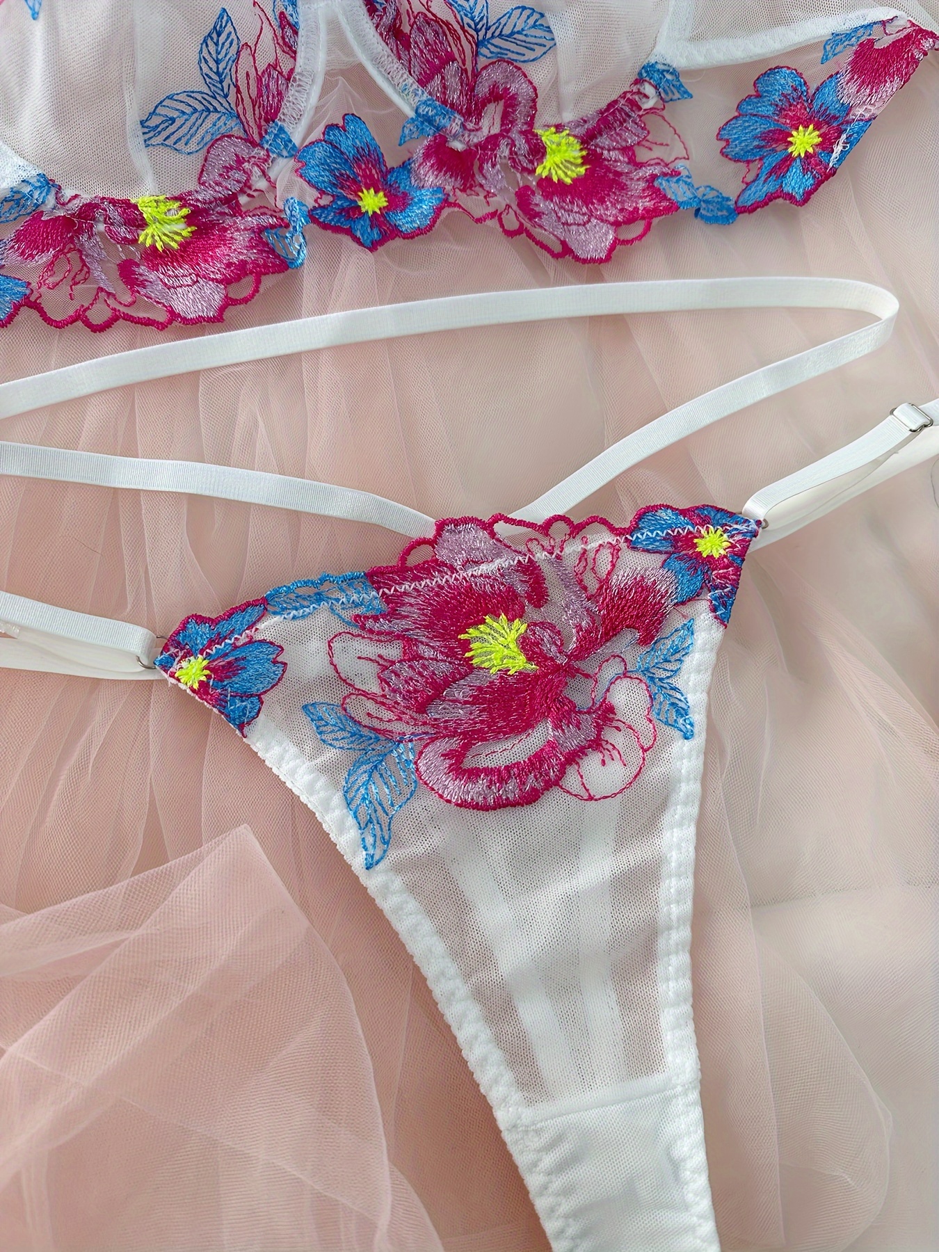2 Sets Floral Lace Lingerie Set, Push Up Bra & Cut Out Thong, Women's Sexy  Lingerie & Underwear