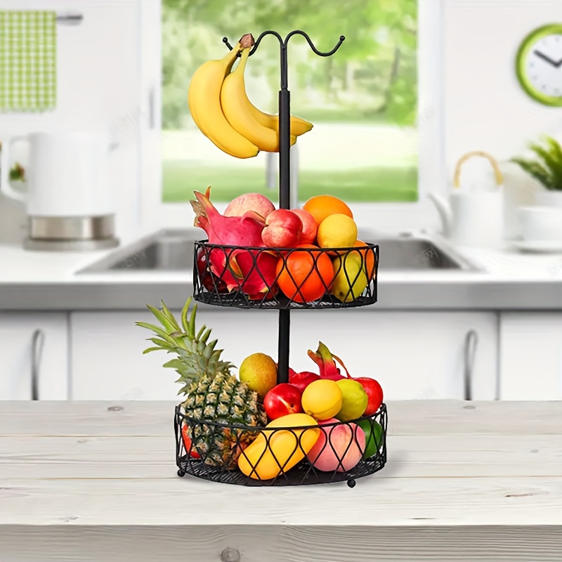 Home Decor 2 Tiers Stainless Steel Fruit Basket Rack Tray Fashion