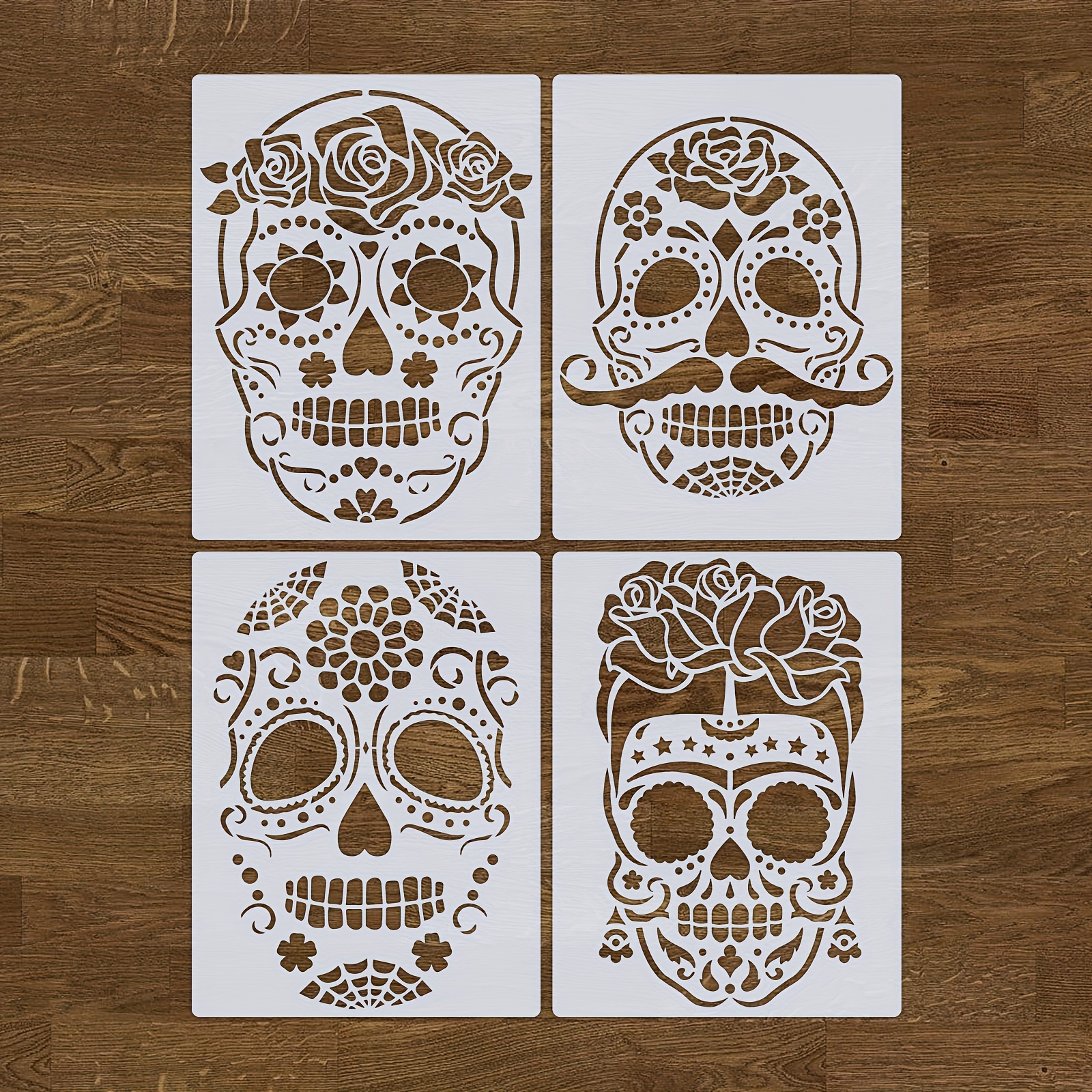 8pcs Skull Stencil, Reusable Flame Stencil Fire Skull Stencils With Metal  Open Ring, Painting Template For Airbrushing Auto Motorcycle Cloth Wood Wall