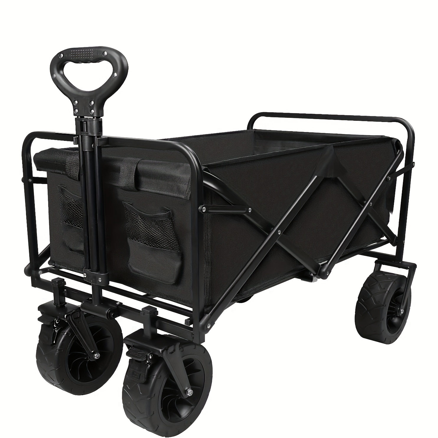 Carro plegable plegable, carrito de playa para exteriores, plegable  resistente con ruedas grandes extraíbles, carro de comestibles (negro pro)