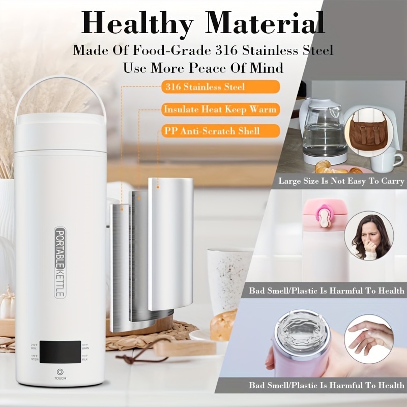Portable Travel Electric Kettle, 350ml Small Electric Tea Kettle, Mini  Portable Hot Water Boiler Stainless Materials Automatic Shut off and Dry