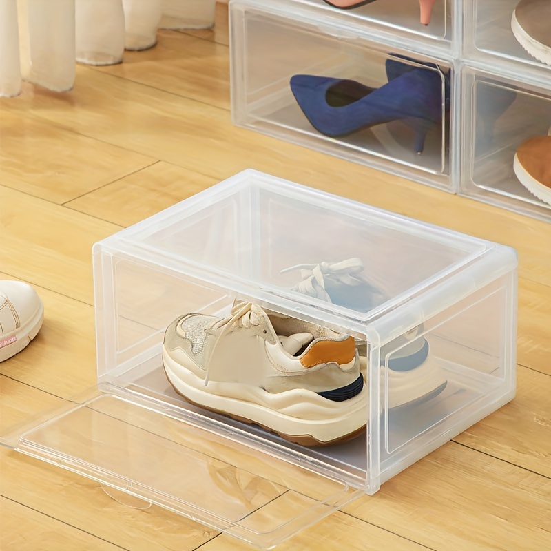 Zapatero vertical de plástico, fácil de montar, duradero, apilable,  organizador de zapatos, zapatero para espacios pequeños (color blanco,  tamaño