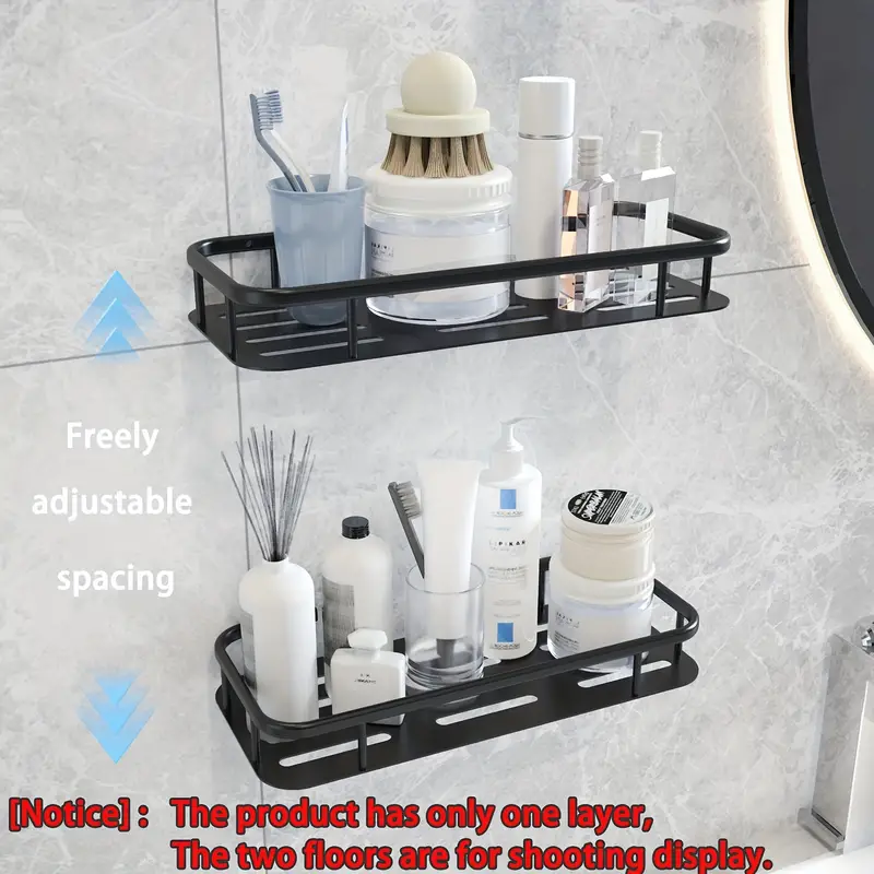 Free Standing Shower Caddy, 2 Layer Bathroom Organizer Metal Storage Shelf,  Shower Storage Shelves, Black