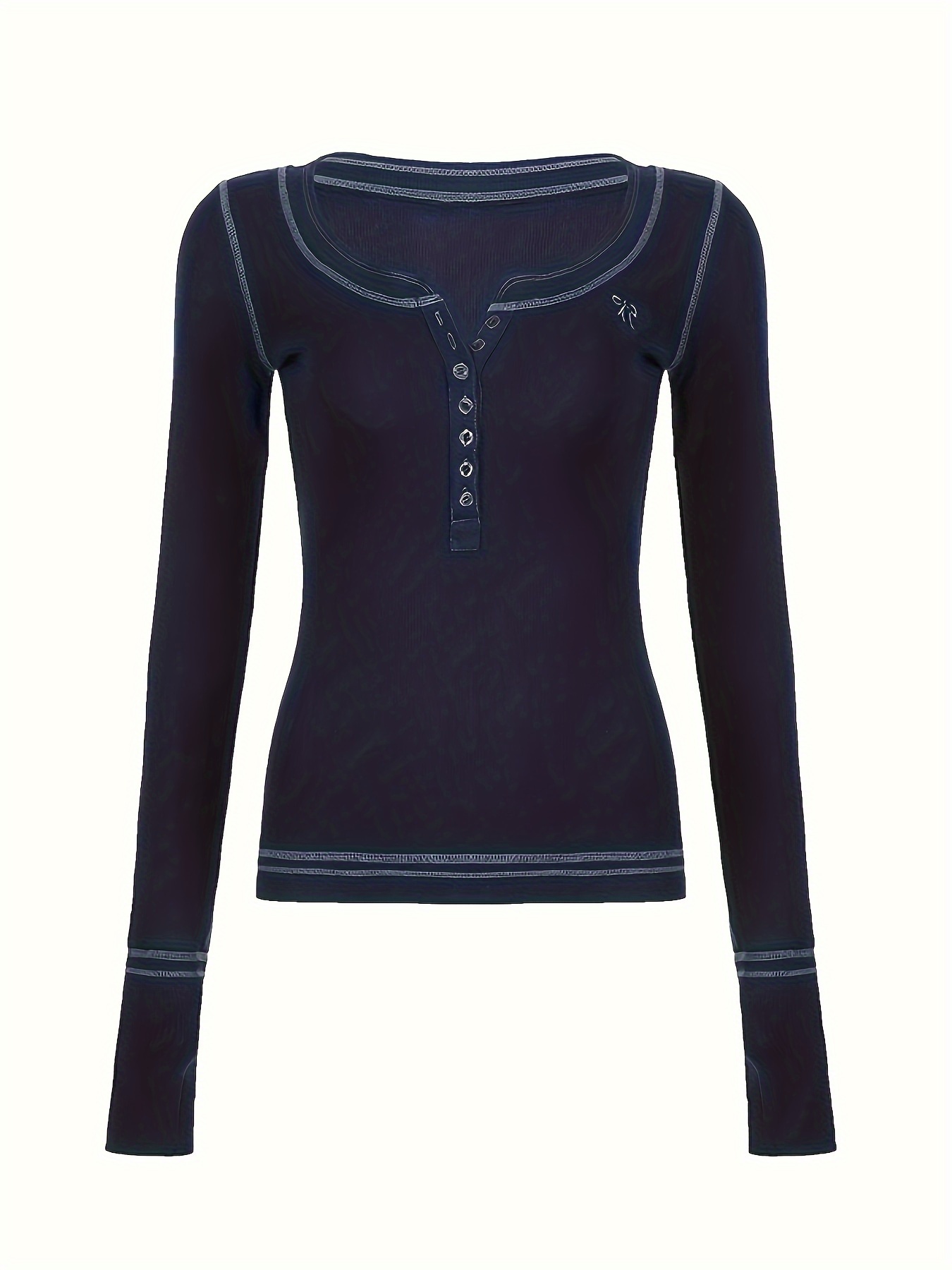 Hollister Lace Trim Henley Long Sleeve Top in Black