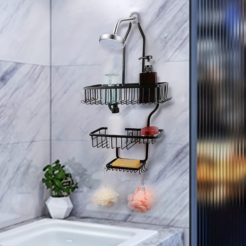 Hanging Shower Caddy Over Shower Head, Bathroom Shower Rack Storage Shelf  w/Hook